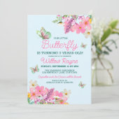 Invitation Thème de papillon rose doux Fille Anniversaire (Debout devant)