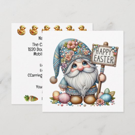 Invitation thème de Pâques Précieux Gnome (Devant / Derrière)