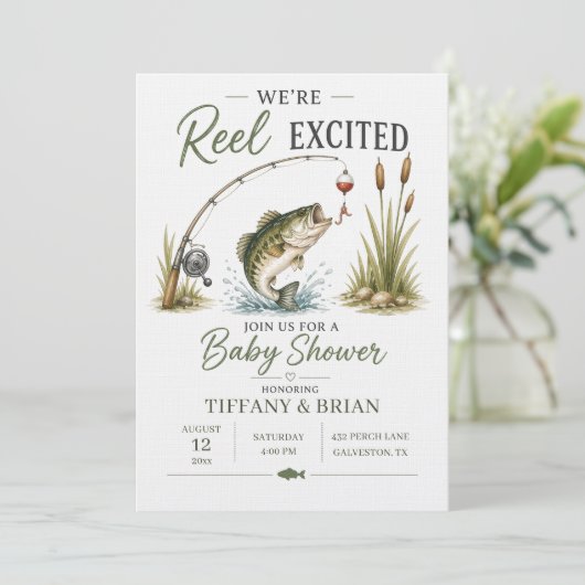 Invitation Thème de pêche pour bébé : Basse vraiment excitant (Debout devant)