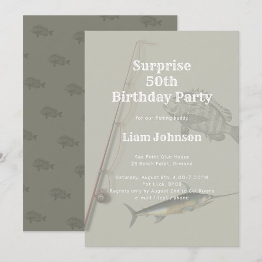 Invitation Thème de pêche Son anniversaire surprise (Devant / Derrière)