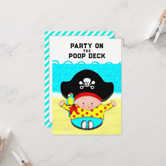 Invitation Thème de pirate pour Baby Shower (Devant/Arrière en situation)
