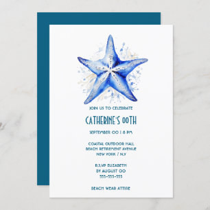 Invitation Thème de plage bleu Starfish