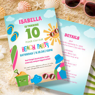 Invitation Thème de plage coloré et mignon pour une fête d'an