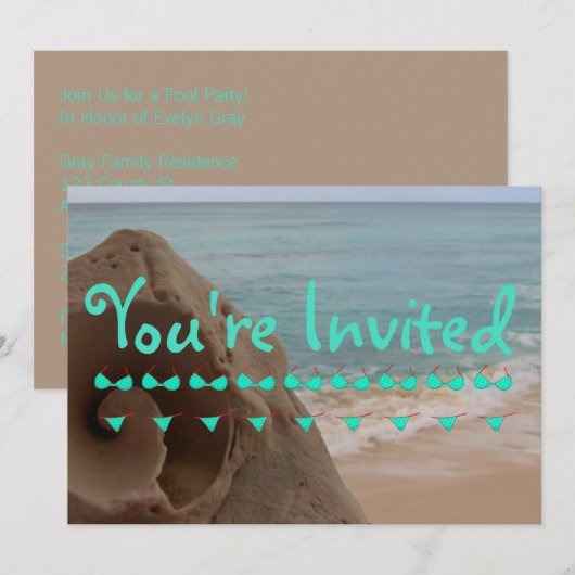 Invitation Thème de plage de Bikini personnalisé | Partie du (Devant / Derrière)