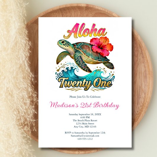 Invitation Thème de plage océanique tropicale pour 21 ans