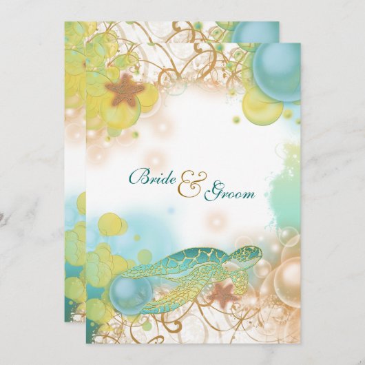 Invitation Thème de plage tortue mariage (Devant / Derrière)