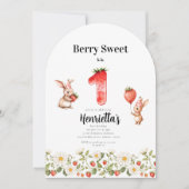 Invitation Thème de premier anniversaire Lapin Mignon Fraise (Devant)