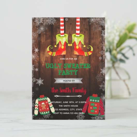 Invitation thème de pull moche d'elfe de Noël (Debout devant)
