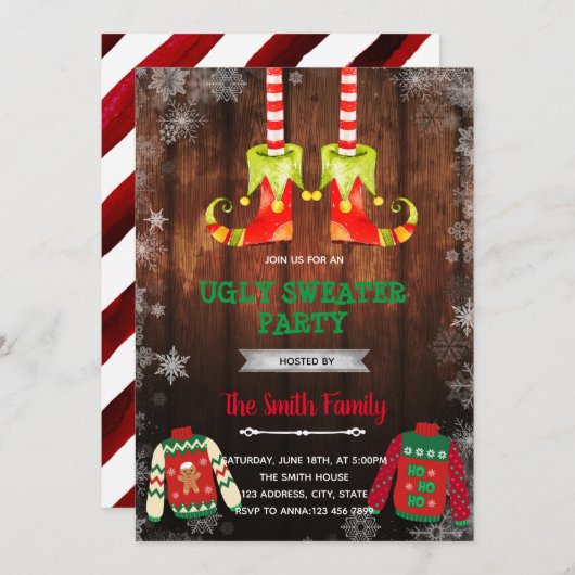 Invitation thème de pull moche d'elfe de Noël (Devant / Derrière)
