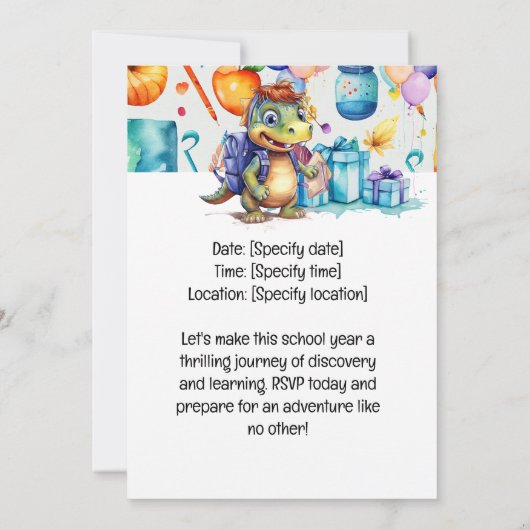 Invitation Thème de rentrée des classes dinosaure pour étudia (Dos)