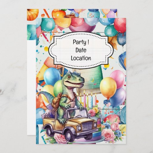 Invitation Thème de rentrée scolaire dinosaure pour étudiant (Devant / Derrière)