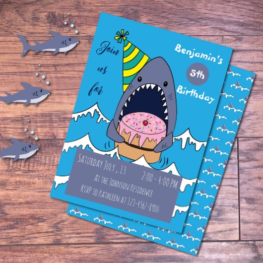 Invitation Thème de requin Enfant Anniversaire Bleu Invitatio