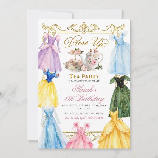 Invitation Thème de robe de princesse pour anniversaire avec (Devant)