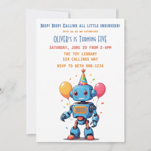 Invitation thème de robot avec aquarelle de ballons (Devant)