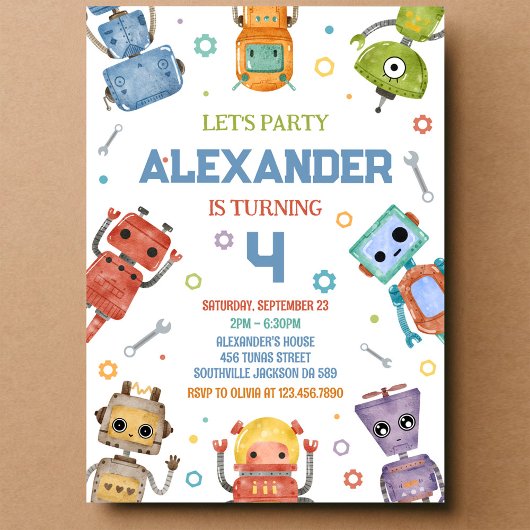 Invitation Thème de robot garçon anniversaire