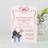 Invitation Thème de ruban rose pour mère et fille d'anniversa (Debout devant)