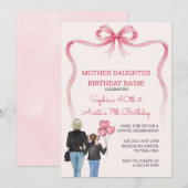 Invitation Thème de ruban rose pour mère et fille d'anniversa (Devant / Derrière)