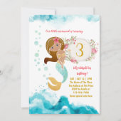 Invitation Thème de sirène sous l'océan fille 3e anniversaire (Devant)