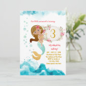 Invitation Thème de sirène sous l'océan fille 3e anniversaire (Debout devant)
