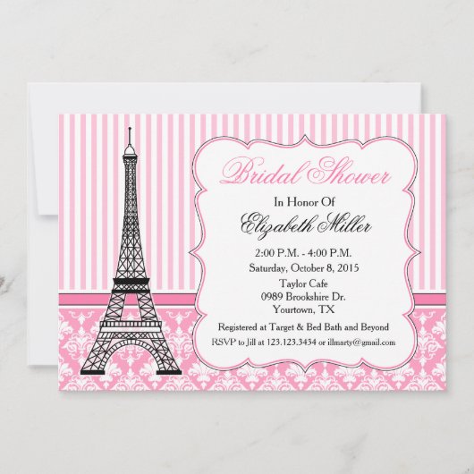 Invitation Thème de soirée Tour Eiffel Paris Rose (Devant)
