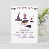 Invitation Thème de sorcière rose pêche fantaisiste (Debout devant)