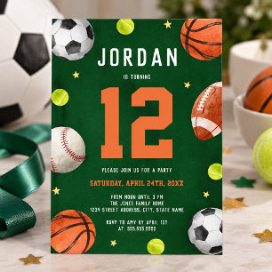 Invitation Thème de sport orange vert pour garçon pour fête d