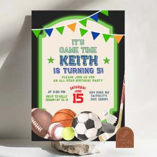 Invitation Thème de sports pour enfants pour anniversaire tou