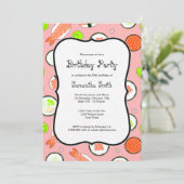 Invitation Thème de Sushi rose Fête d'anniversaire (Debout devant)