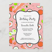 Invitation Thème de Sushi rose Fête d'anniversaire (Devant / Derrière)