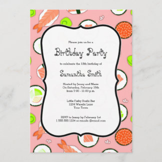 Invitation Thème de Sushi rose Fête d'anniversaire