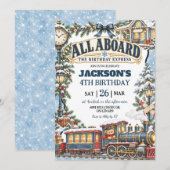 Invitation Thème de train d'hiver Tous à bord Anniversaire Ex (Devant / Derrière)