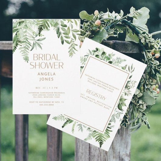 Invitation Thème de verdure botanique texte or shower de mari