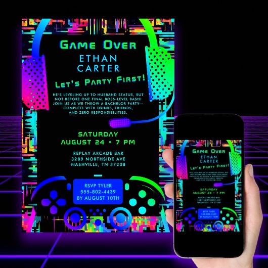 Invitation Thème de vidéo arcade pour enterrement de vie de g