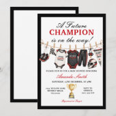 Invitation Thème de voiture de course pour bébé futur champio (Devant / Derrière)