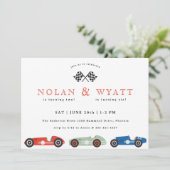 Invitation Thème de voiture de course rétro pour anniversaire (Debout devant)