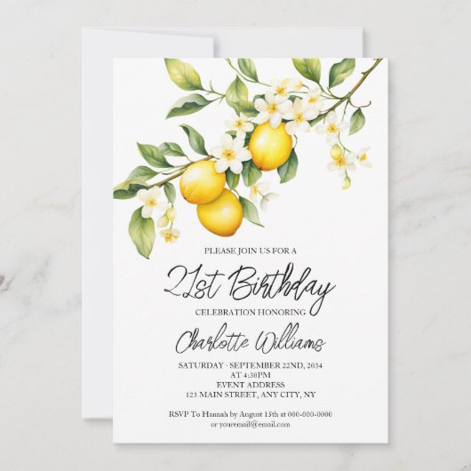 Invitation Thème d'eau gouache de citron Fête d'anniversaire  (Devant)