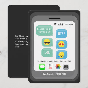 Invitation Thème d'emoji Fête d'anniversaire