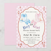 Invitation Thème des chaussures de bébé rose et bleu (Devant / Derrière)