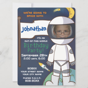 Invitation Thème d'espace avec photo personnalisée d'astronau