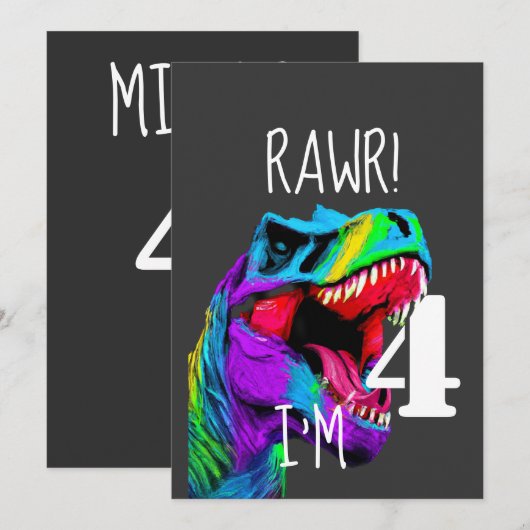 Invitation thème Dinosaure 4e anniversaire (Devant / Derrière)