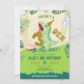 Invitation Thème Dinosaure Garçon Vert 3-Rex Troisième Annive (Devant)