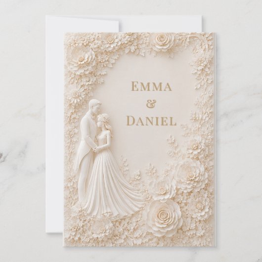 Invitation Thème d'invitation de mariage floral sculpté 🤍 (Devant)