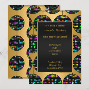 INVITATION THÈME DISCO MODERNE OR TOUTE OCCASION
