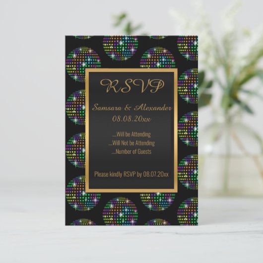 Invitation Thème Disco Noir DISCOBALL RSVP (Debout devant)