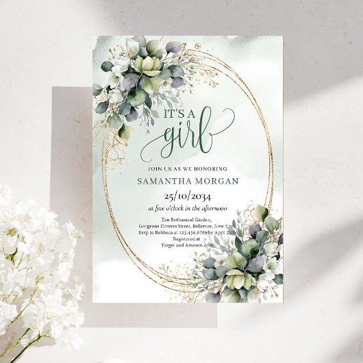 Invitation Thème doré de verdure à l'aquarelle C'est une fill