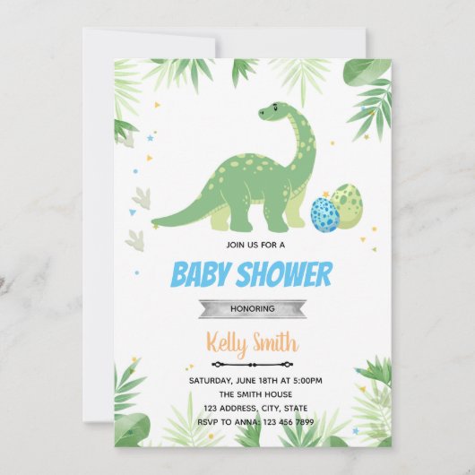 Invitation thème douche dinosaure (Devant)