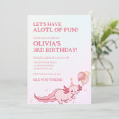 Invitation Thème doux axolotl rose pour l'anniversaire des en (Debout devant)