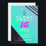 Invitation Thème du club de volants Sweet 16 bandes géométriq<br><div class="desc">Style d'invitation de club néon pour Sweet 16</div>