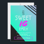 Invitation Thème du club de volants Sweet 16 bandes géométriq<br><div class="desc">Style d'invitation de club néon pour Sweet 16</div>