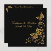 Invitation Thème du papillon mariage de automne d'or noir (Devant / Derrière)